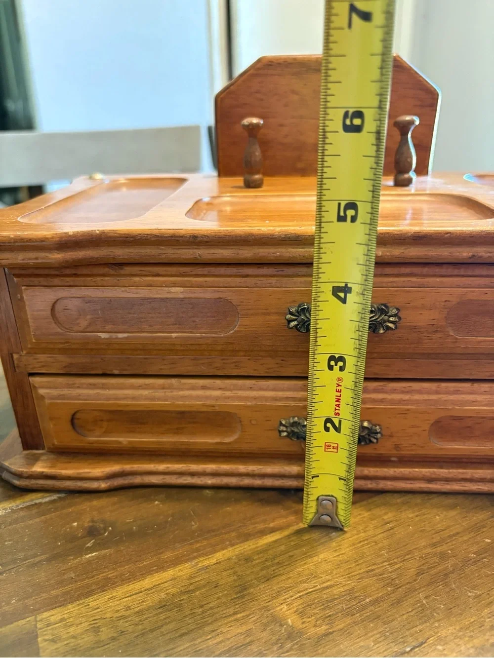 Vintage Valet Organizer Wood Caddy Mens Jewelry Box Velvet Drawers Catchall